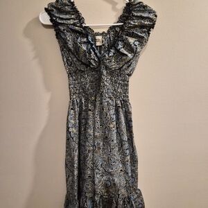 Womens Blue Paisley Smocked Midi Dress